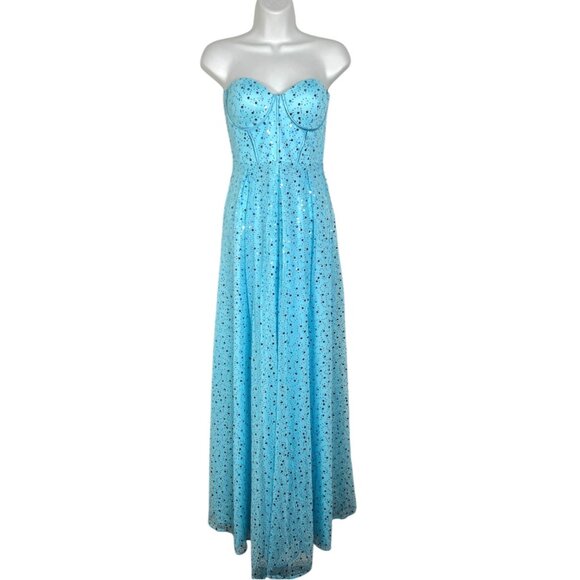 NWT Lulus Radiant Reflection Light Blue Sequin Tulle Strapless Maxi Dress Blue L - Picture 5 of 13